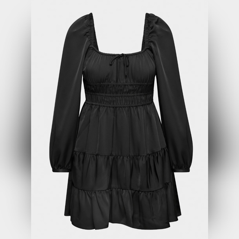 Sunday Best Martine Longsleeve Dress in Black Satin
